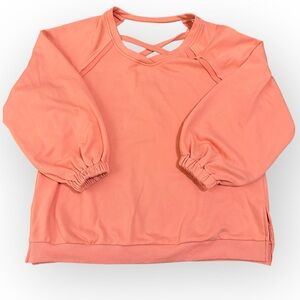 POL Coral Women's Back Cross Puff Sleeve Sweatshirt Oversized Medium